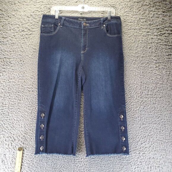 Susan Graver Jeans Womens Size 14 Petite Blue Cropped Denim Button Side Detail - Picture 1 of 10